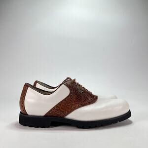 Cutter & Buck White Brown Croc Low Top Oxford Saddle Golf Shoes Men's Size 10